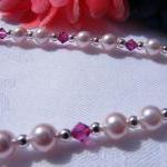 Pink Swarovski Pearl Necklace With Fushia..