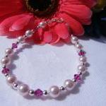 Pink Swarovski Pearl Bracelet With Fushia..
