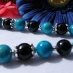 Turquoise & Black Riverstone Necklace,..