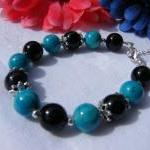 Turquoise & Black Riverstone Bracelet,..