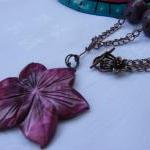 Necklace, Purple Lucite Beads On Antique Copper..