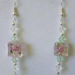 Earrings, Pink Lampwork Swarovski Crystals