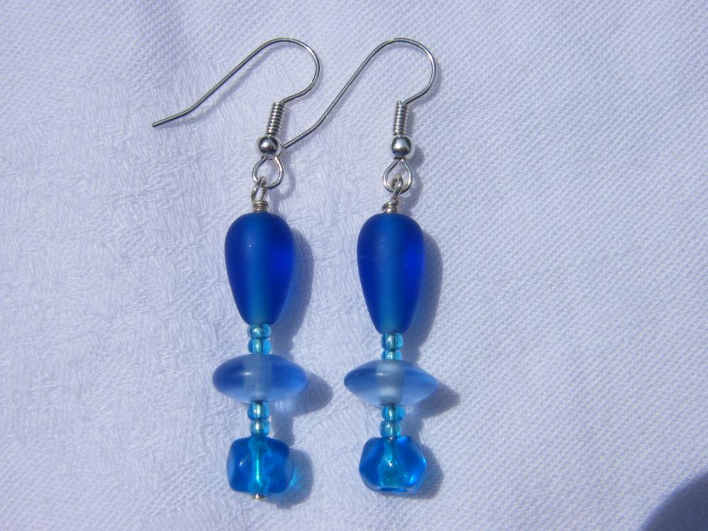 Earrings, Blue Glass