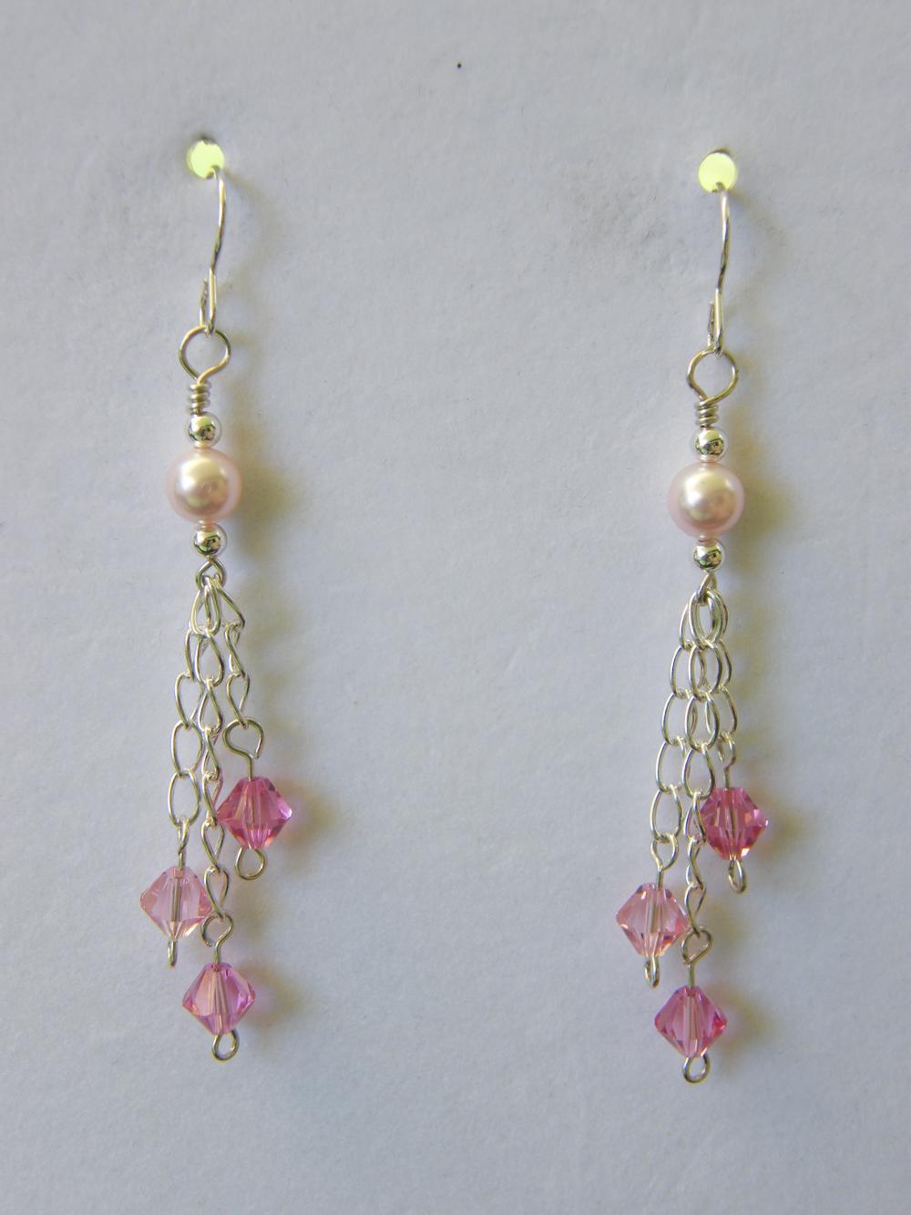 Earrings, Dangle, Pink, Swarovski